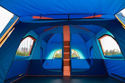 KTT Extra Large Tent 10-12-14 Person(Style-B),Family Cabin Tents,2 Rooms,3 Doors and 3 Windows with Mesh,Straight Wall,Waterproof,Double Layer