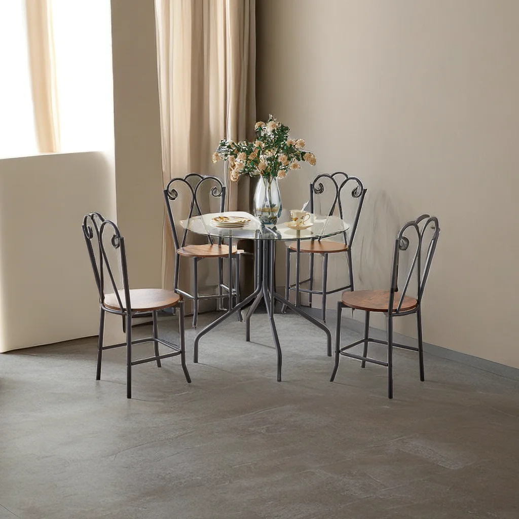 5-Piece Tempered Glass Table w/ 4 Chairs,Modern Round Dining Table Furniture Set for Home, Kitchen, Dining Room,Dining Table and Chair