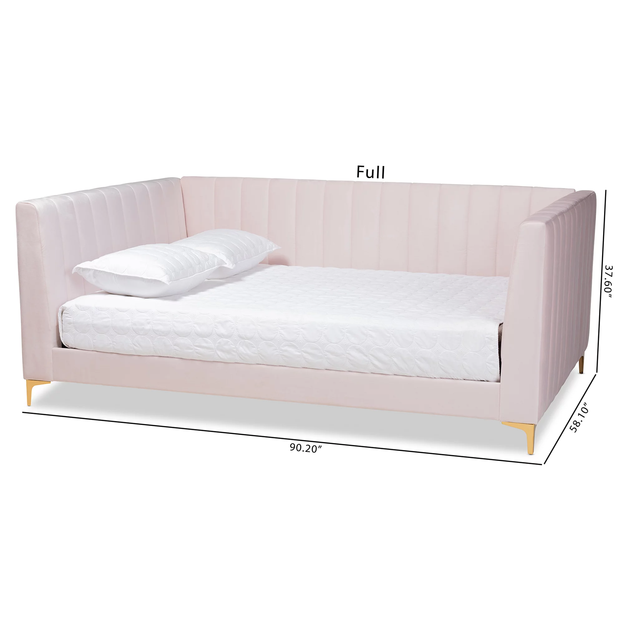 Baxton Studio Oksana Modern Contemporary Glam and Luxe Light Pink Velvet Fabric Upholstered and Gold Finished Full Daybed