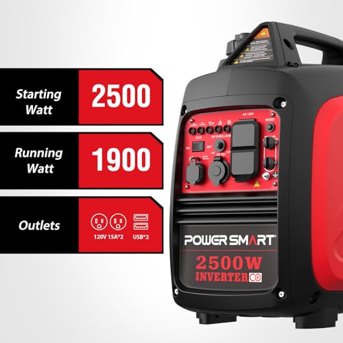 PowerSmart 2500-Watt Portable Inverter Generator with Super Quiet for Camping