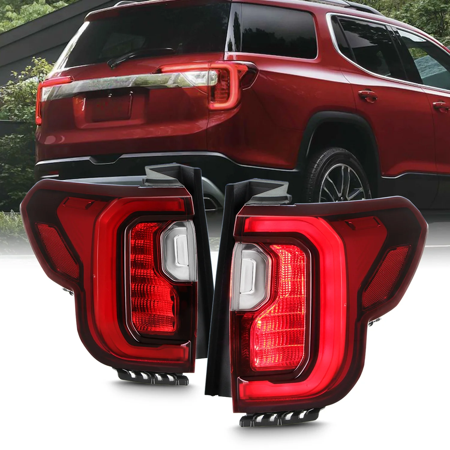 AKKON- Fit 2020 2021 2022 2023 GMC Acadia SL|SLE|SLT|DENALI Full LED Outer Chrome Tail Light Rear Brake OE Style Pair/Set Assembly