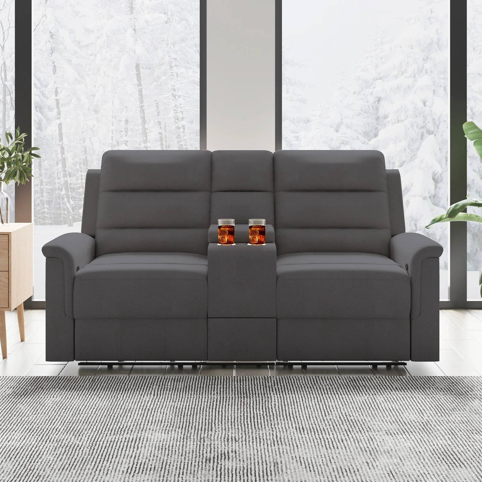 MUZZ Loveseat Recliner, Reclining Loveseat Sofa with Cup Holders&Storage, Theater Seating Furniture(Dark Grey)