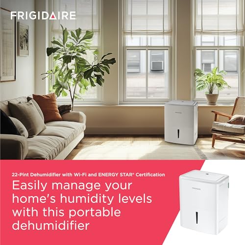 Frigidaire 50-Pint Portable Dehumidifier with Wi-Fi and Energy Star Certification for Medium/Large Rooms & Basements, Custom Humidity Control