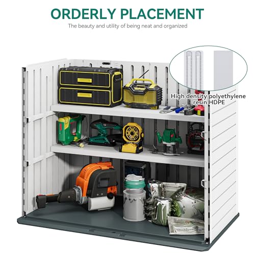 YITAHOME Outdoor Horizontal Storage Sheds w/o Shelf, Weather Resistant Resin Tool Shed, Multi-Opening Door for Storage of Bike, Trash Cans