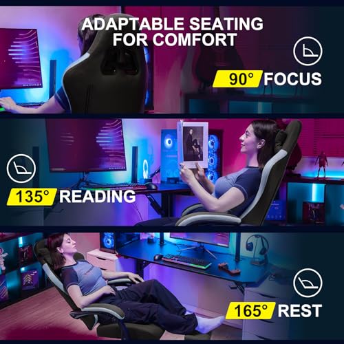 GTPLAYER Gaming Chair, Computer Office Chair with Pocket Spring Cushion, Linkage Armrests and Footrest