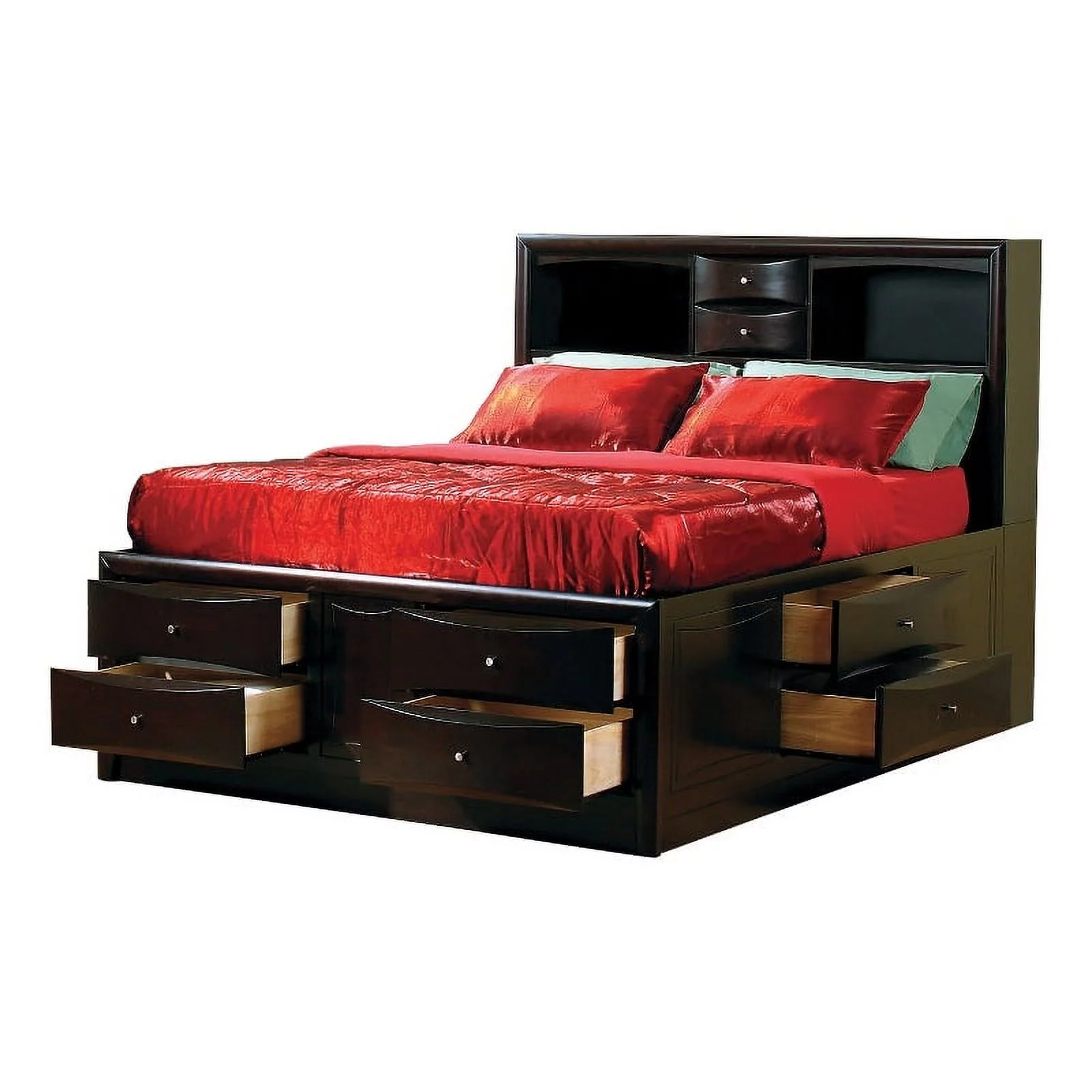 Phoenix Bedroom Set with Bookcase Headboard Deep Cappuccino