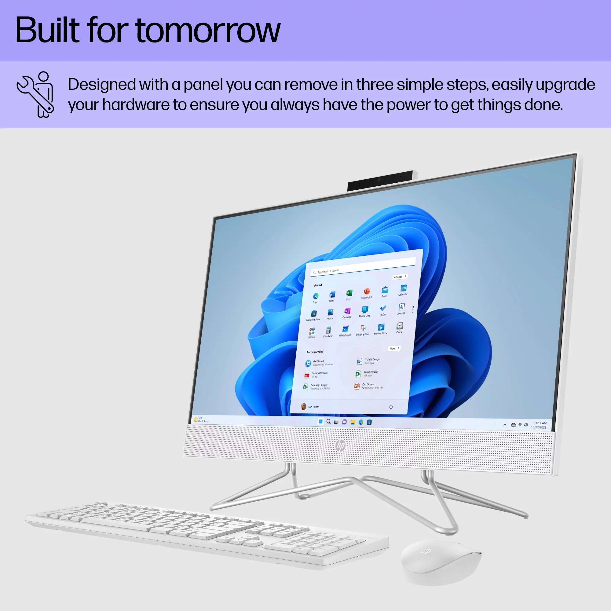 HP 23.8" Touch FHD All-in-One PC, Intel Core i3-1115G4, 8GB SDRAM, 256GB SSD, Snow White, Windows 11 Home, 24-df1053w