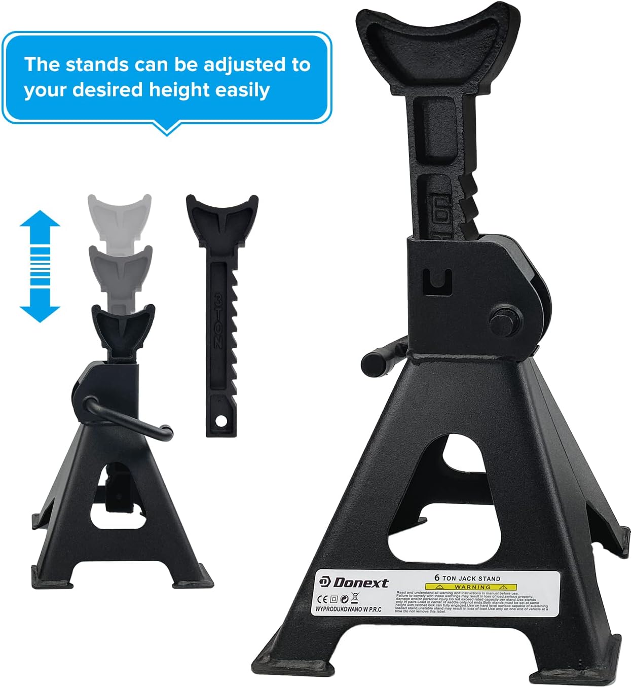 Donext Jack Stand 6 Ton Capacity Steel, Self-Locking Lifting Design Heavy Duty Jack Stands for Auto Vehicle Truck SUV, 1 Pair, Black