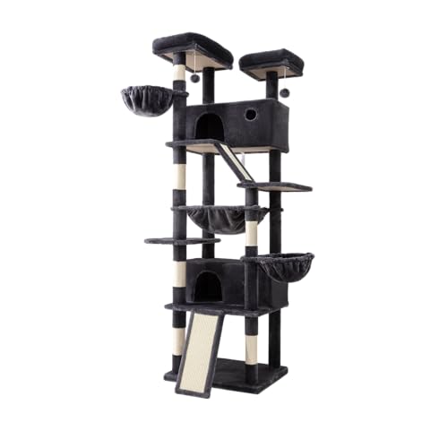 SHA CERLIN 81in Multi-Level Tall Cat Tree Tower for Indoor Kitties/Larger Cat Condo Furniture with Hammock/Cozy Pussycat Perches/Sisal Scratching