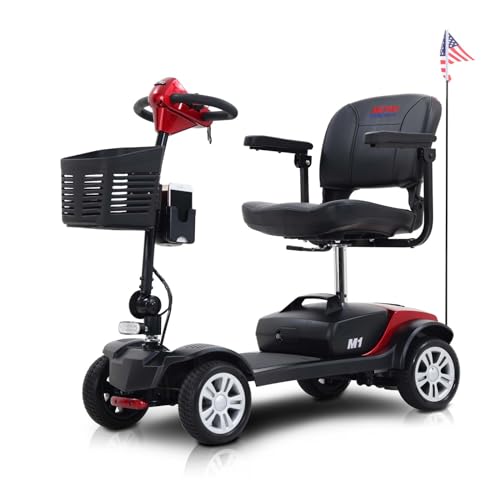 Outdoor Compact Mobility Scooter for Seniors, Foldable Electric Powered Mobile Wheelchair with Basket & Cup Holder 300 LBS Max Weight