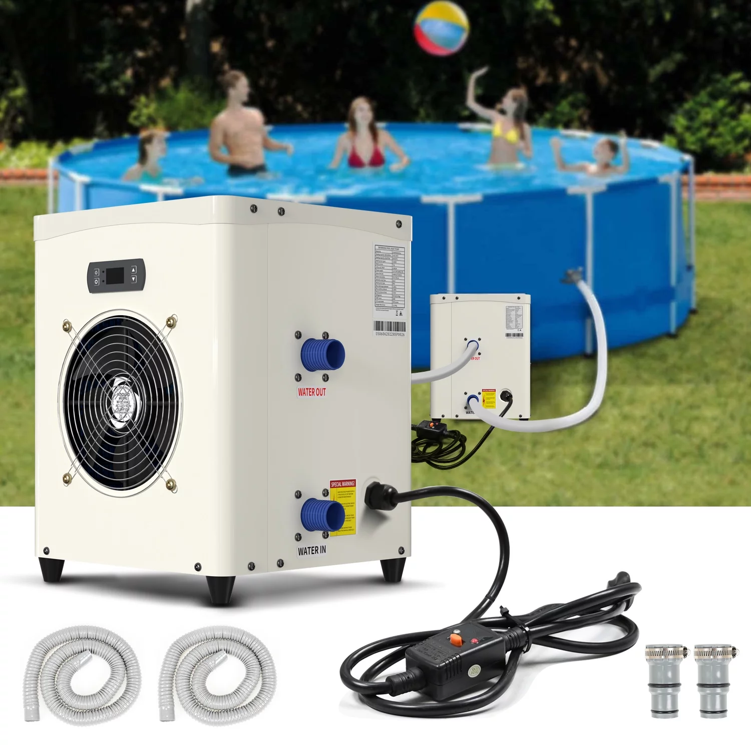 Slsy 14331 BTU Mini Swimming Pool Heat Pump for Above-Ground Pools, Electric Pool Heater with Titanium Heat Exchanger, 110V 60Hz
