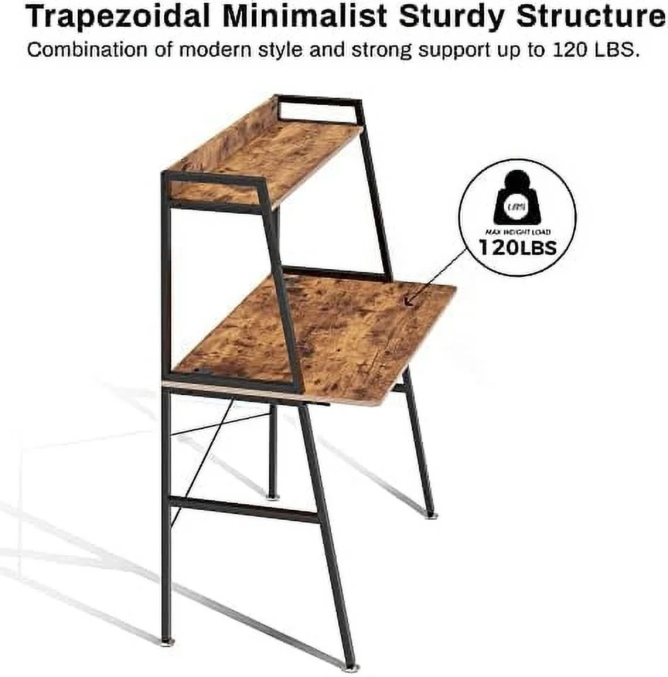 Small Computer Ladder Desk with  Shelves  43 Inch 2-Tier  Office Students Study Writing PC Gaming Table with Bookshelf  Workstation for Space Saving