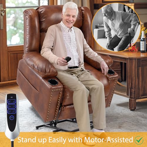 Triple Motor Large Power Lift Recliner Chair for Elderly with Heat and Massage, Lay Flat Lift Chairs for Seniors Infinite Position, Extended Footrest