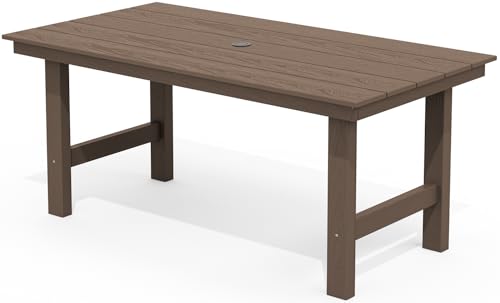 SERWALL Outdoor HDPE Dining Table Set, 7-Piece Outdoor Dining Table Sets with Umbrella Hole Cut-Out Table and 6 Chairs, Gray