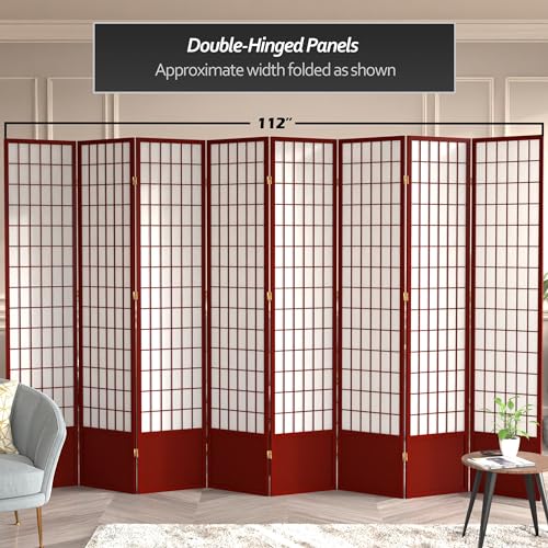 Red Lantern 7 ft. Tall Window Pane Shoji Screen-White-3 Panels Room Divider