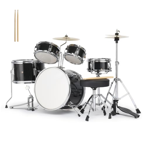 Ktaxon 5-Piece Complete Junior Drums Set, 14 Inch Beginners Drum Kit with Throne Stool, Pedal & Drumsticks, Kids Drums Musical Instruments W/Cymbal