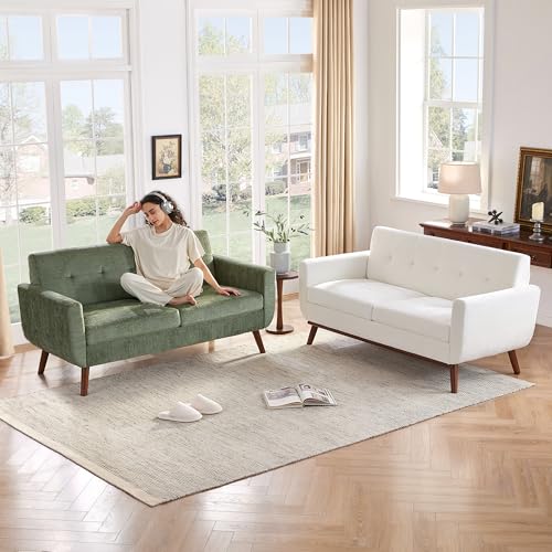 Tbfit L Shaped Couch Sofa, 80" W Mid-Century Modern Sectional Couches, 3 Seater Sofas with Wide Chaise Lounge & Two Pillows