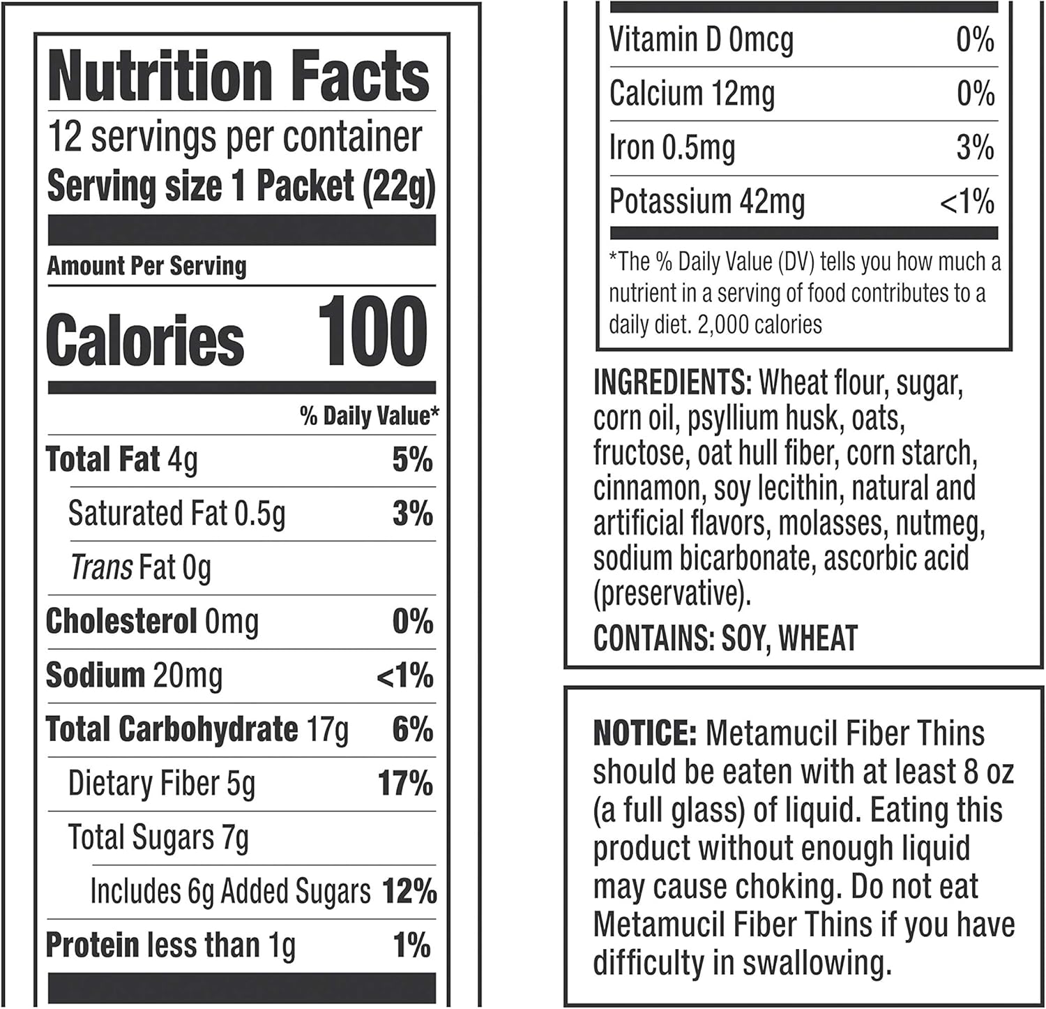 Metamucil Fiber Thins, Daily Psyllium Husk Fiber Supplement, Supports Digestive Health and Satisfies Hunger, Cinnamon Spice Flavor