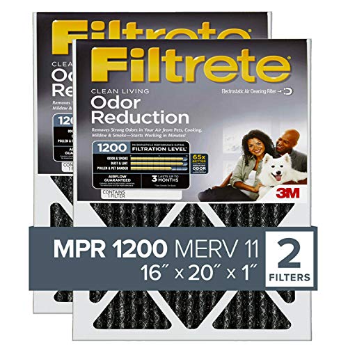 Filtrete 16x25x1 Air Filter, MPR 1200, MERV 11, Allergen Defense Odor Reduction 3-Month Pleated 1-Inch Air Filters, 2 Filters