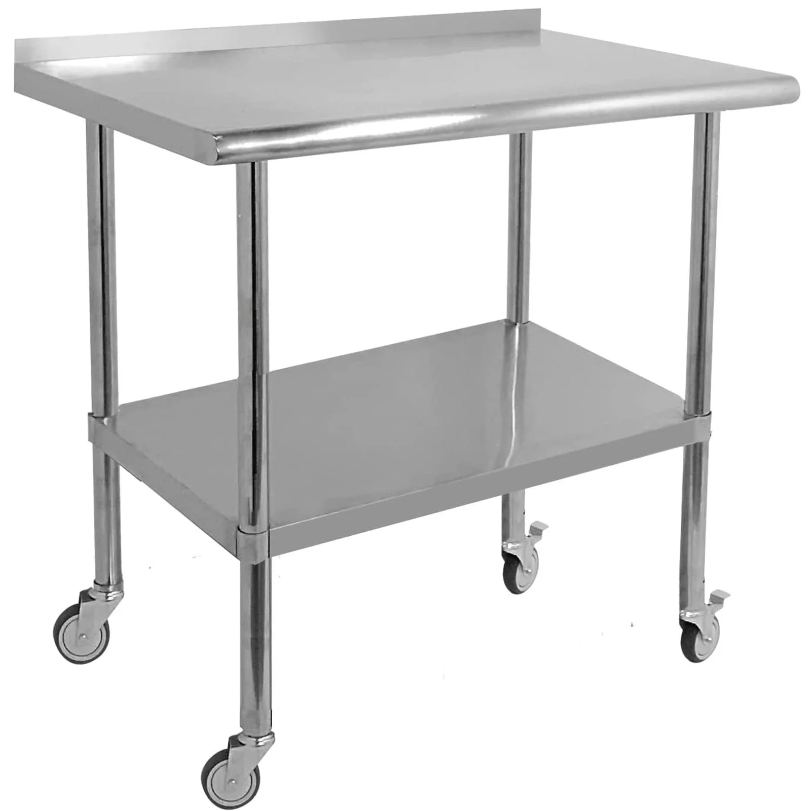 Uyoyous 36" x 24" NSF Stainless Steel Work Table with Backsplash, Commercial Kitchen Prep Table with 4 Casters