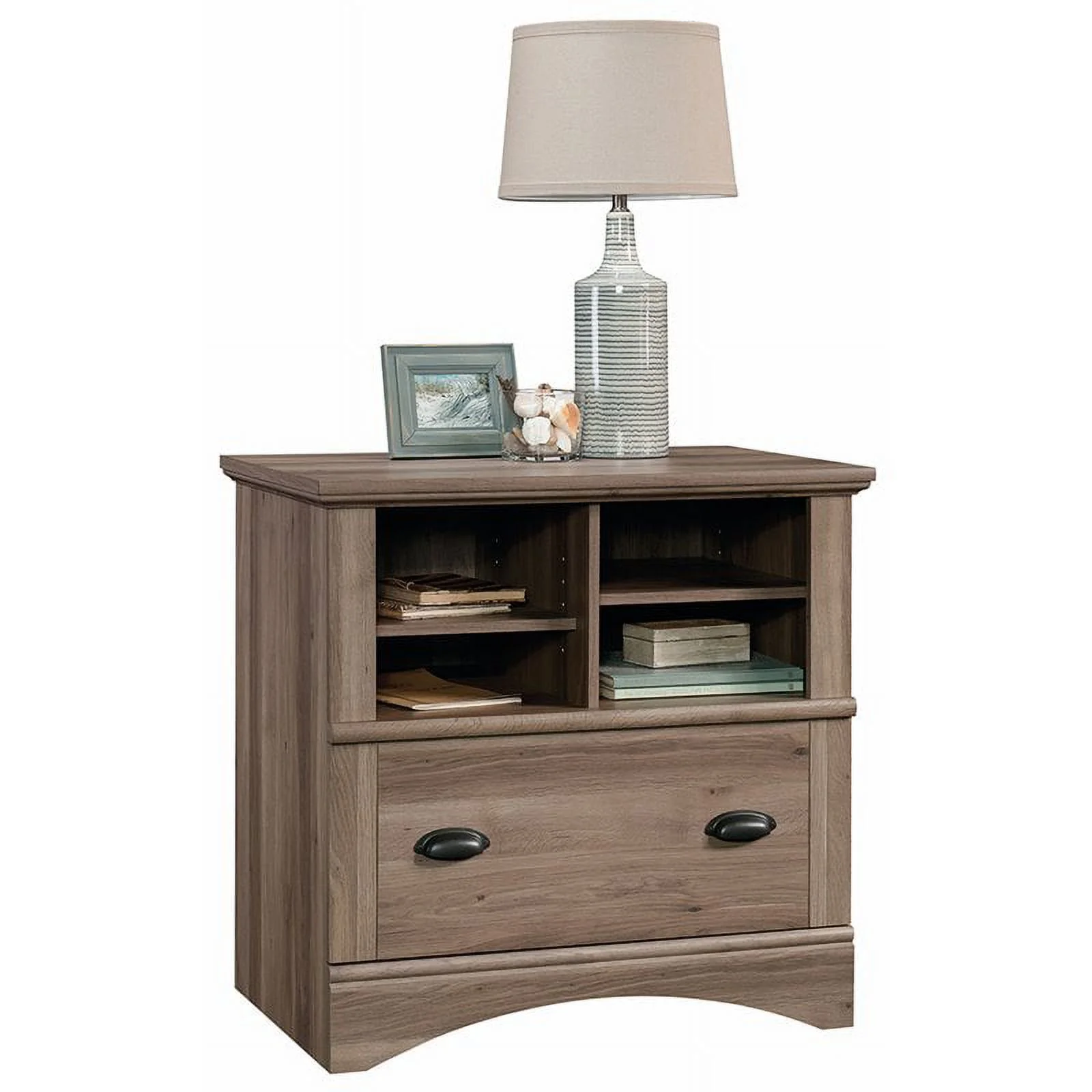 Sauder 2PC Office Set with Executive Desk and Lateral File Cabinet in Salt Oak