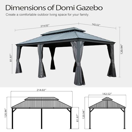 Domi 10’ x 10’ Hardtop Gazebo Metal Frame Canopy with Netting & Curtains
