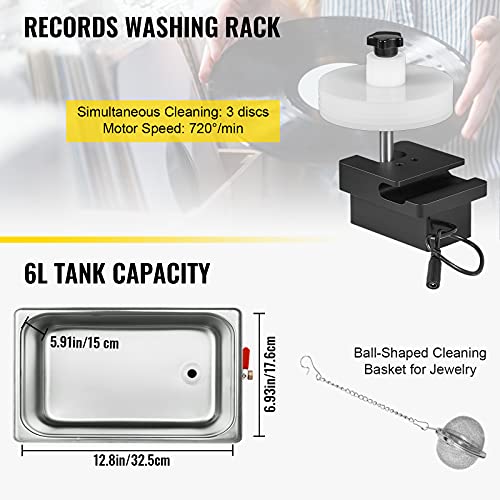 VEVOR Ultrasonic Vinyl Record Cleaner 6L 40kHz Vinyl Ultrasonic Cleaning Machine Knob Control Record Ultrasonic Cleaner 4 Records Vinyl Sonic Cleaner