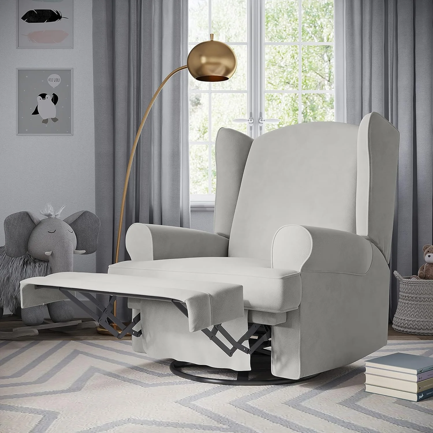 Storkcraft Serenity Wingback Children's Nursery Recline Glider with USB, Steel