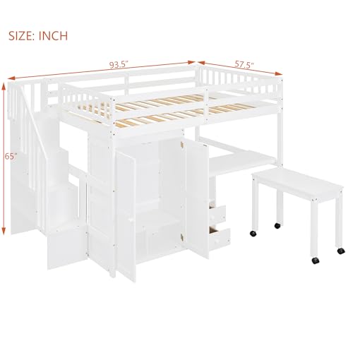 Harper & Bright Designs Twin Size Loft Bed with Stairs and Bookshelf, Wood Twin Storage Bed with Desk & Wardrobe
