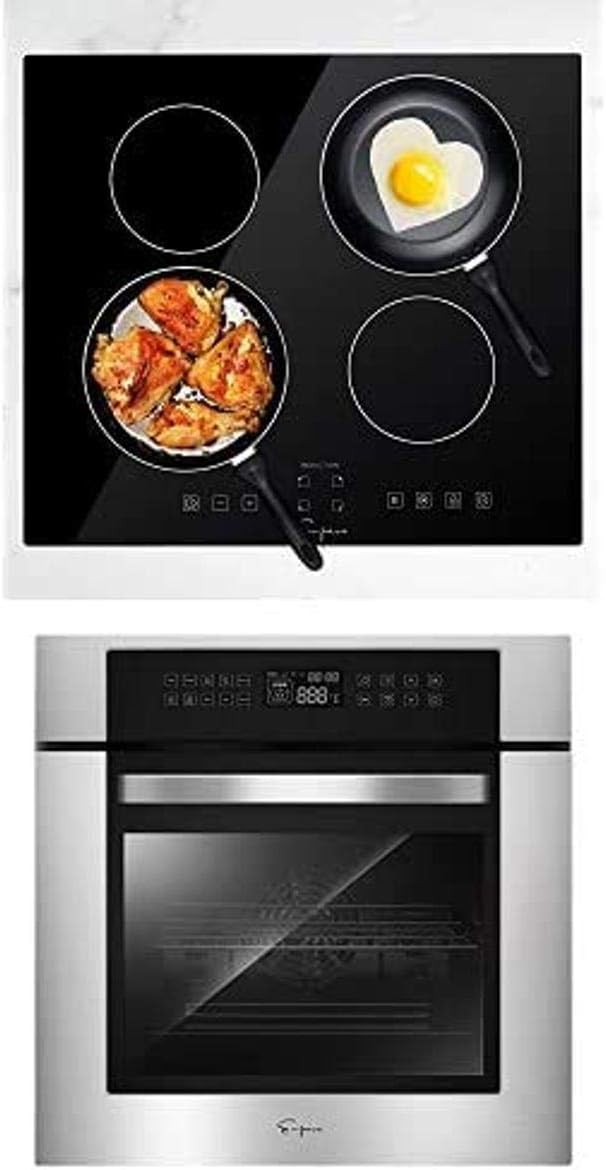 Empava 24" Electric Stove Induction Cooktop with 4 Power Boost Burners Smooth Surface Vitro Ceramic Glass & Electric Single Wall Oven 10 Cooking