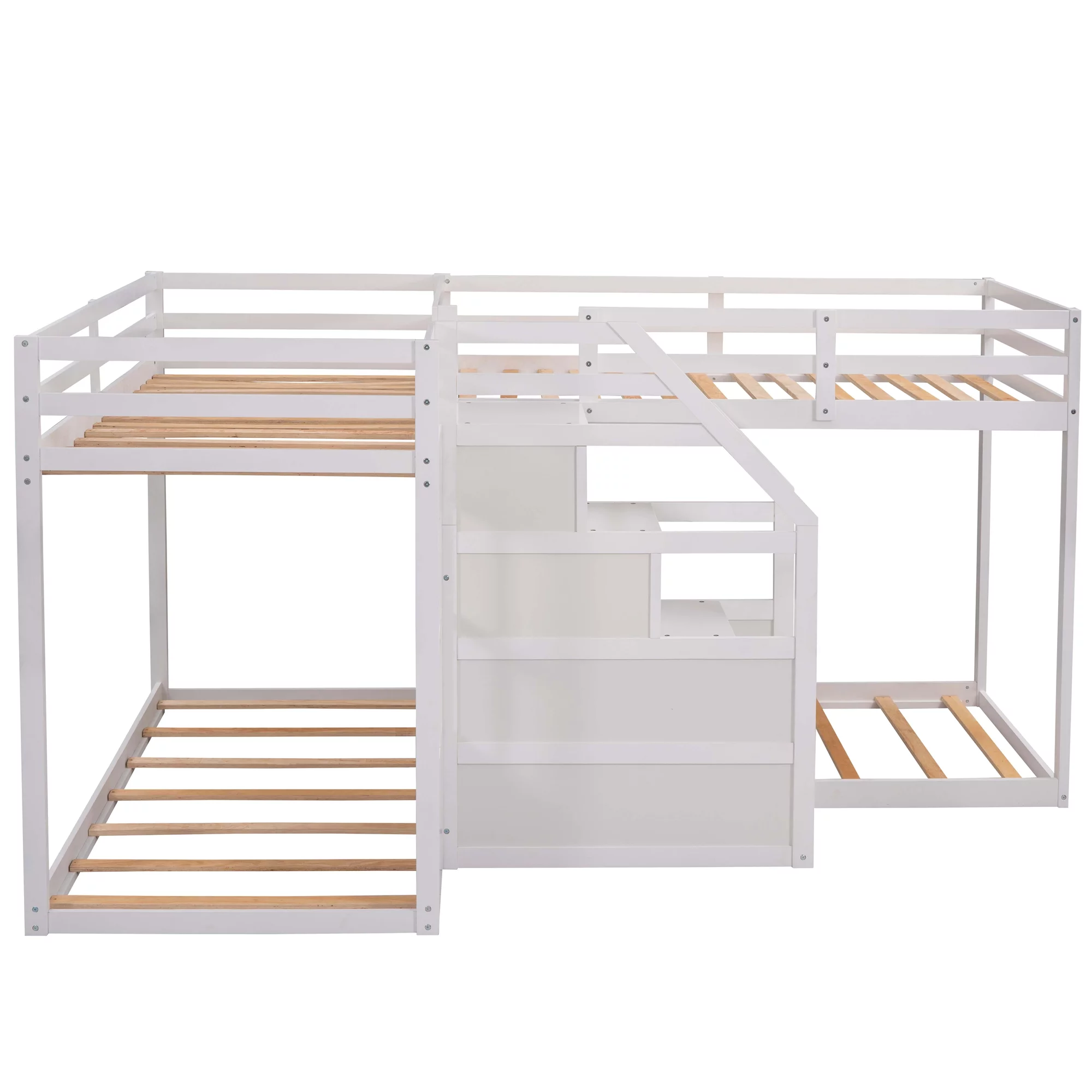 EUROCO Twin over Twin L-Shaped Bunk Bed with Middle Staircase, White - Curated Treasures Market
