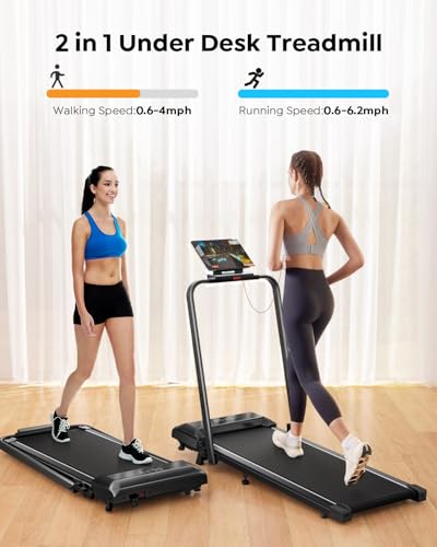 Walking Pad Treadmill with Incline, 2 in 1 Foldable Treadmills for Home Small Office, 300lbs Portable Compact Under Desk Treadmill with App