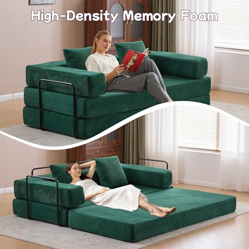 Convertible Floor Sofa Bed, Foldable Mattress Cloud Couch with Pillow Back & Armrest, Chenille Sleeper Sofa Bed with Fixed-Shape Frame