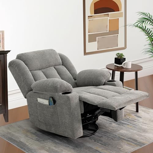 Rocker Swivel Recliner Chair for Adults, Overstuffed Large Manual Recliner Glider with Massage and Heat