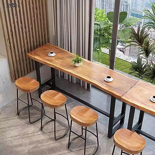 Solid Wood Bar Table,Long Narrow Dining Table Kitchen Table,Live Edge Bar Height Table Pub Tables with Footrest