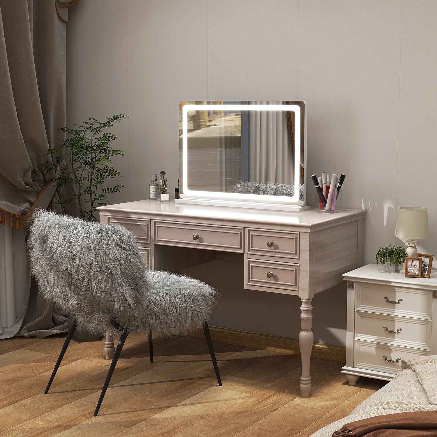 Vierose Large Vanity Mirror with Lights, 31"x 21" Extra Big Makeup Mirror with Light Strip, Oversized Light up Mirror for Desk