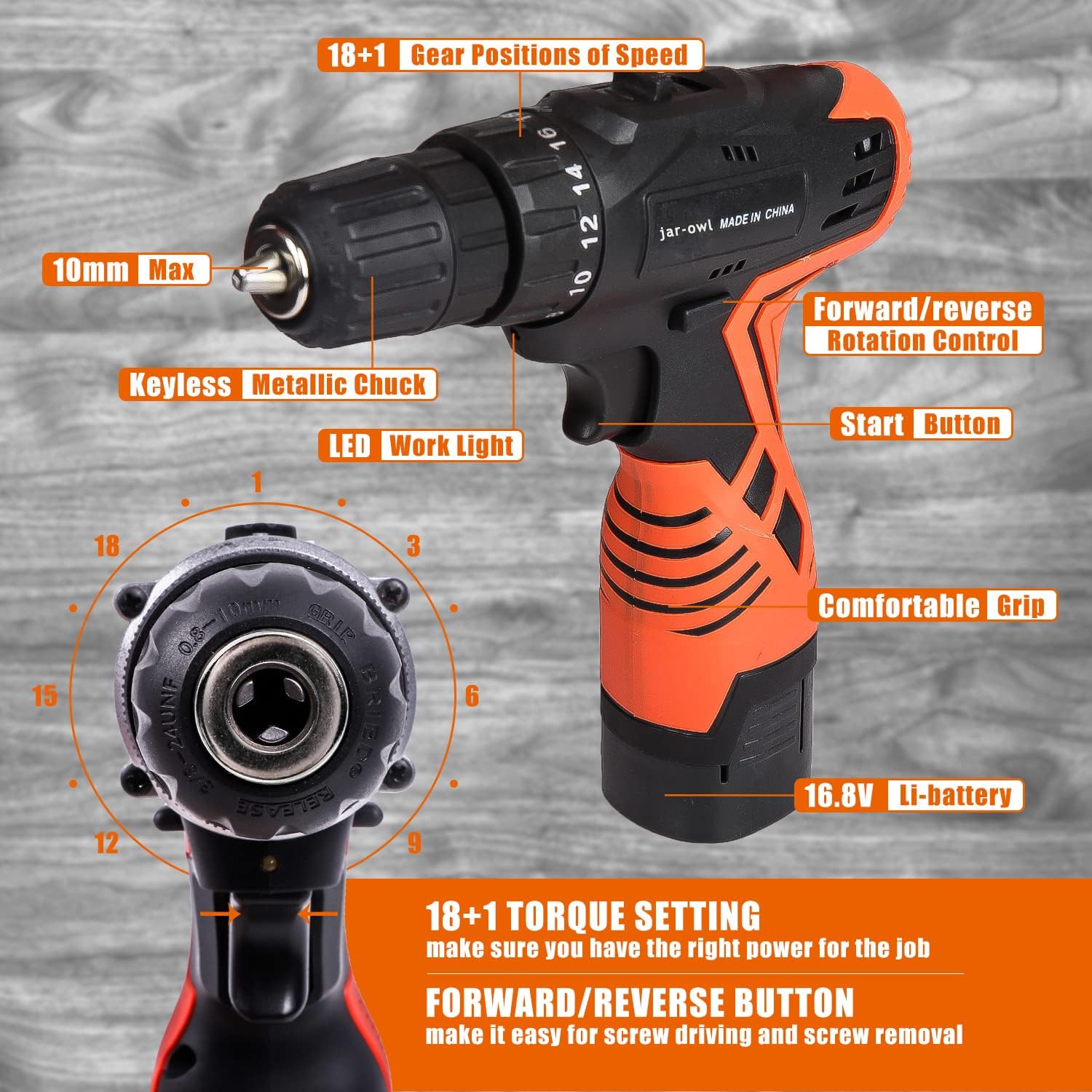 jar-owl Power Tools Combo Kit With 16.8V Cordless Drill for 48 Accessories Home Cordless Repair Kit Tool Set Pack of 2