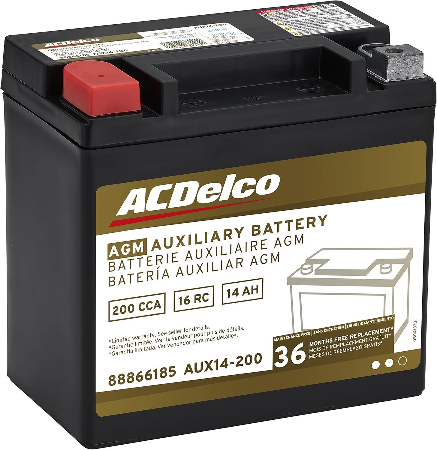ACDelco Gold AUX14-200 36 Month Warranty Auxiliary AGM 200 CCA Battery
