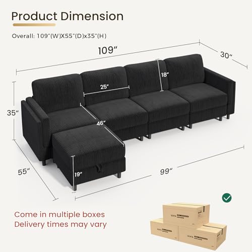 KKL Modular Sectional Sofa Bed with Storage Ottoman, Convertible L/U-Shaped Sleeper Couch for Living Room, Modern Reversible Design, Beige