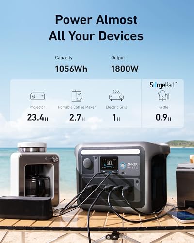 Anker SOLIX C1000 Portable Power Station with 400W Solar Panel, 1800W Solar Generator, 1056wh LFP (LiFePO4) Battery, 6 AC Outlets