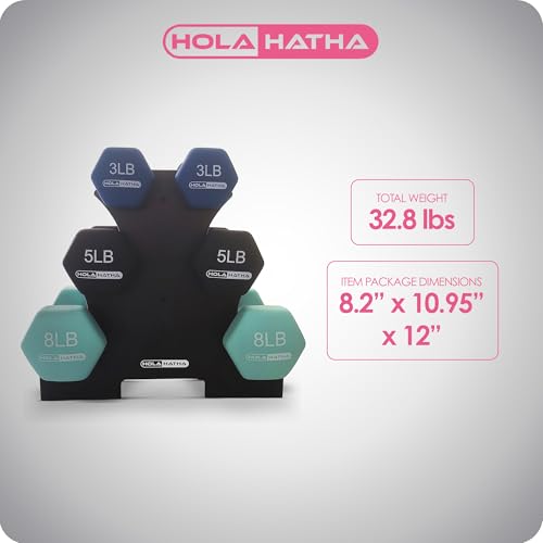 HolaHatha Neoprene Dumbbell Free Hand Weight Set with Rack, Ideal for Home Exercises to Gain Tone and Definition