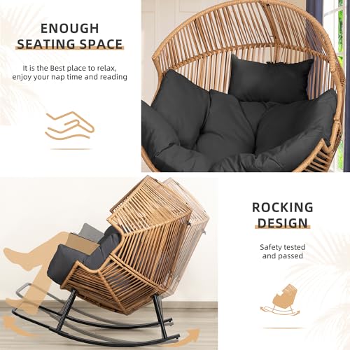 Vongrasig Outdoor Wicker Egg Chair PE Rattan Chair with Cushion, Oversized Patio Lounge Chair for Outdoor, Indoor, Balcony, Backyard, Garden, Black
