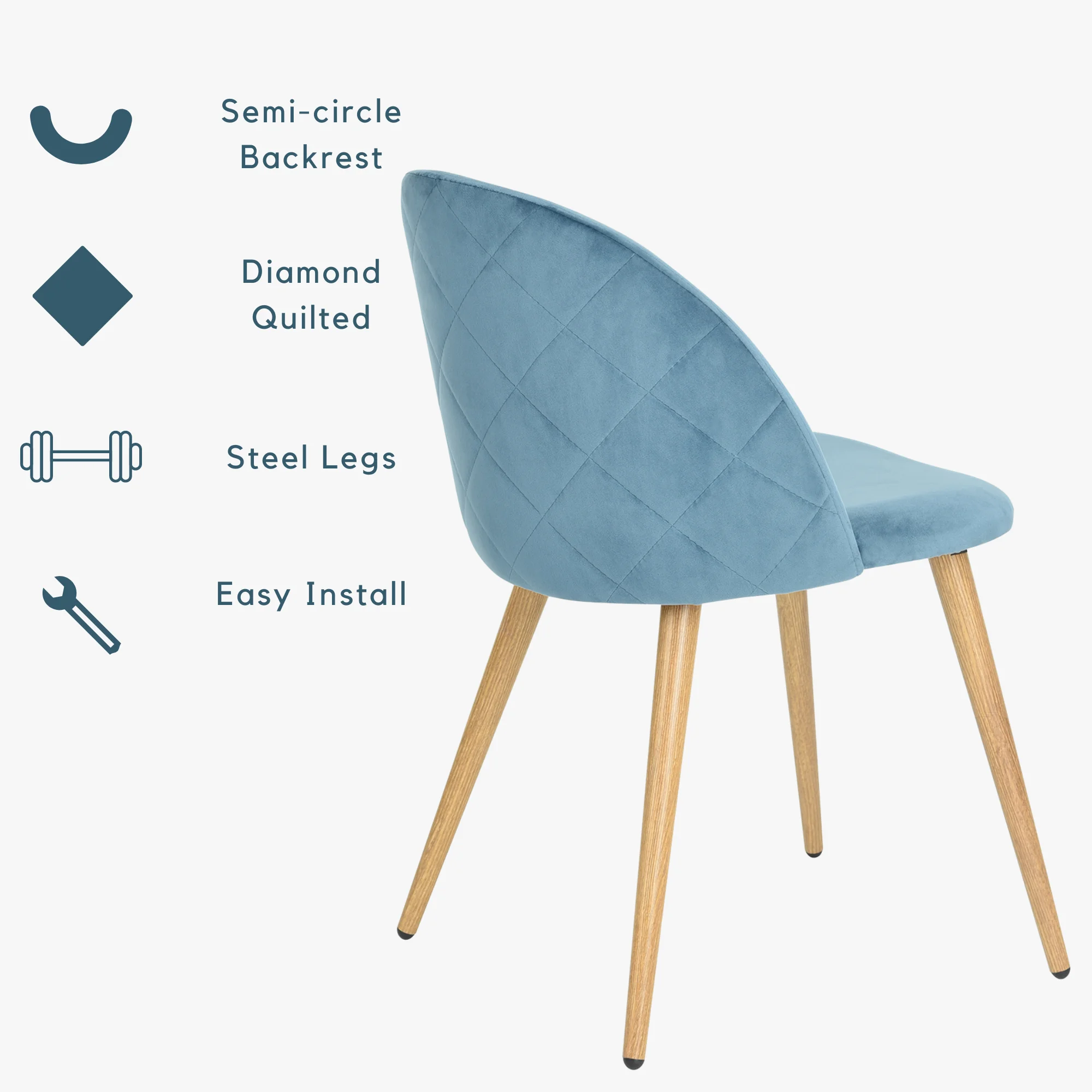 Homy Casa Velvet Dining Chairs Set of 2 with Backrest for Kitchen, Blue