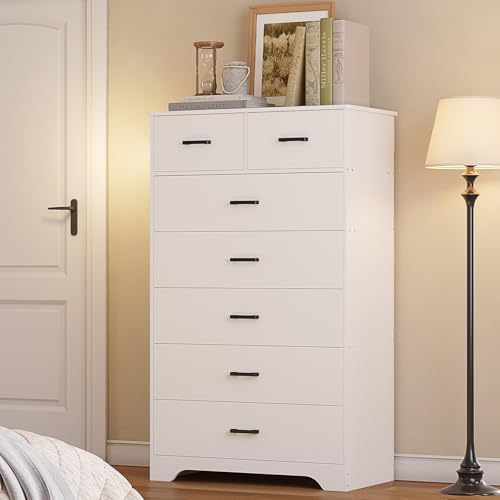 Hasuit Tall Dresser for Bedroom, White Large Chest of Drawers, 55.6'' High Dressers with 7 Drawers