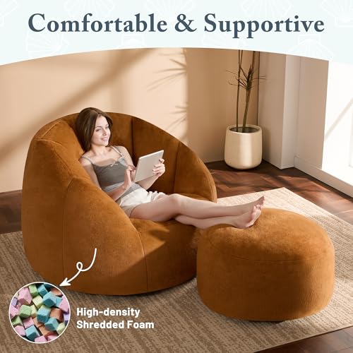 Giant Bean Bag Chair for Adults - Comfy Plush Round Shell Soft Accent Chair, Oversized Cozy Lounge Floor Sofa Reading Chair