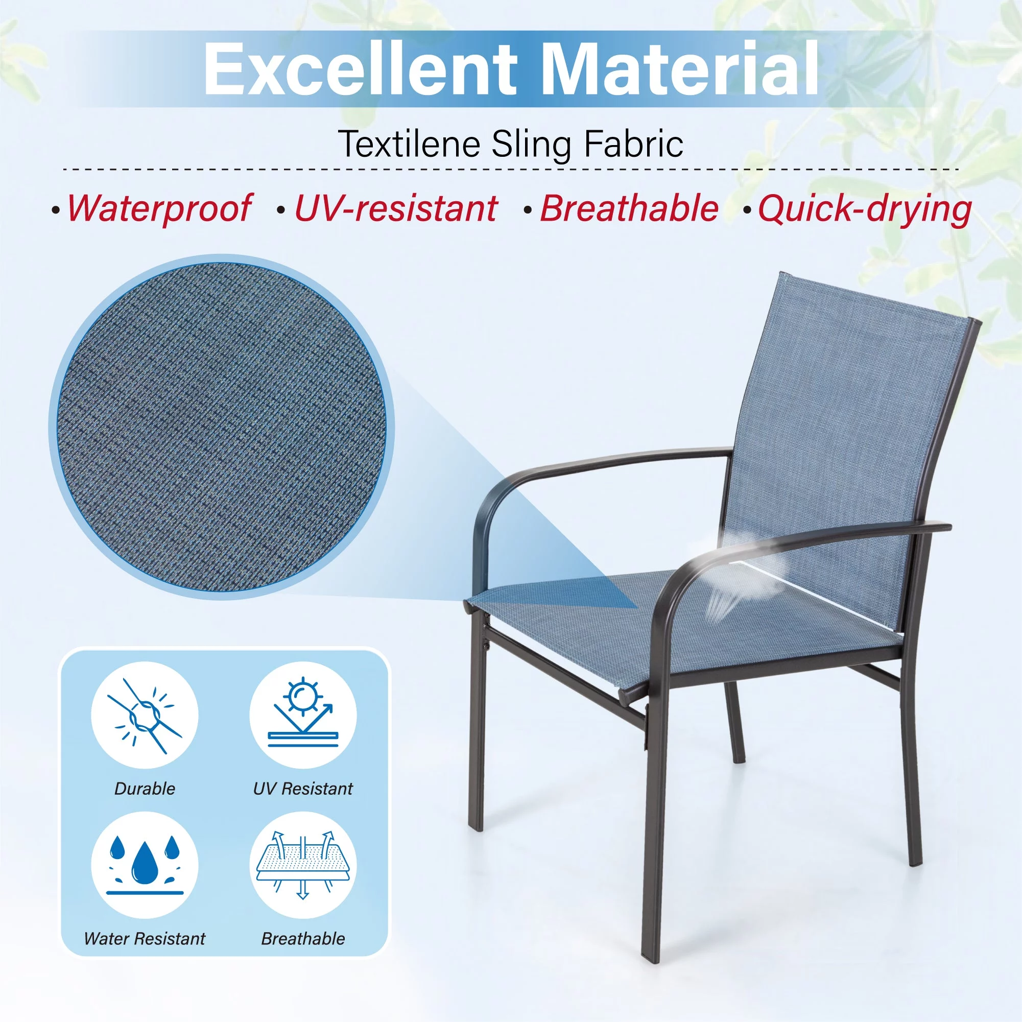 Sophia & William 7 Piece Patio Metal Dining Set 67" Dining Table and 6 Blue Textilene Chairs