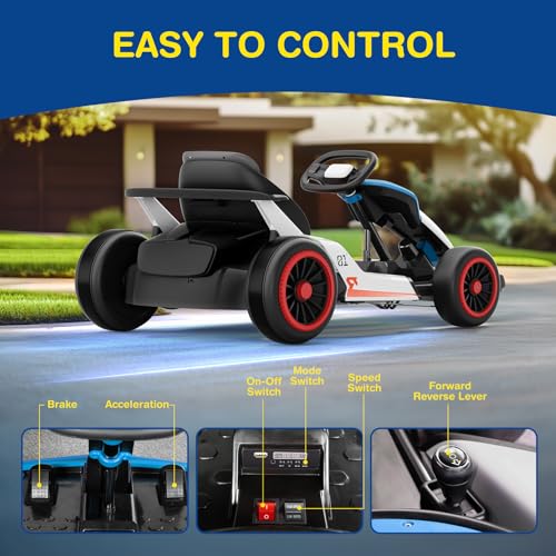 Planet X8 24V Electric Go Kart, 2x150W Drift Kart for Big Kids, 5-Point Safety Belt with Soft Start, Up to 8 MPH Racing Speed, 7AH Large Battery