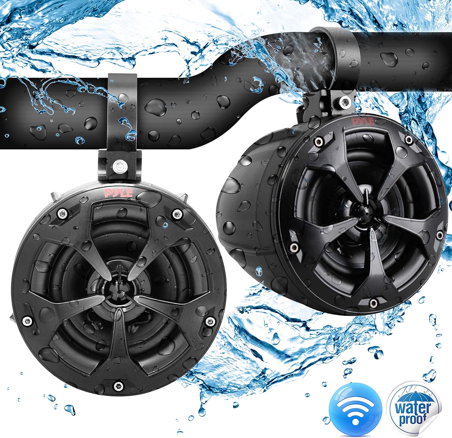 4” Waterproof Off-Road Bluetooth Speakers - 800W Power w/ Amplified Speaker System for ATV/UTV, Aux (3.5mm) Input Jack, Marine Grade Weatherproof