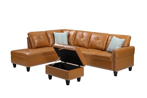 Devion Furniture Regis 4-in-1 Convertible L Shaped Couch with Pull Out Bed and Storage, Sectional Sleeper Sofa with Reversible Chaise for Living Room