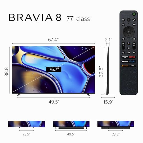 Sony 65 Inch OLED 4K Ultra HD TV BRAVIA 8 Smart Google TV with Dolby Vision HDR and Exclusive Features for PlayStation 5 (K-65XR80)